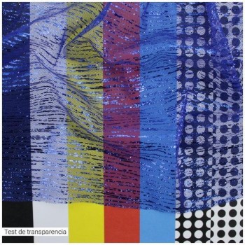 TUL AZUL LISO CON FOIL A RAYAS 150cm