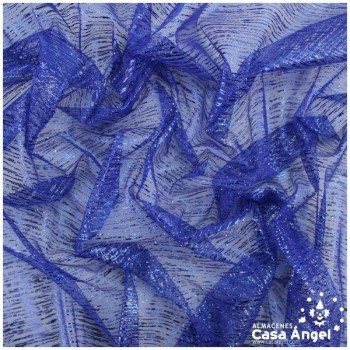 TUL AZUL LISO CON FOIL A RAYAS 150cm