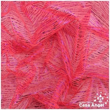 TUL FUCSIA LISO CON FOIL A RAYAS 150cm