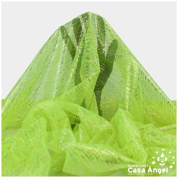 TUL VERDE PISTACHO LISO CON FOIL A RAYAS 150cm