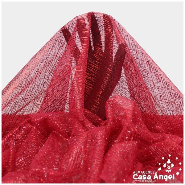 TUL ROJO LISO CON FOIL A RAYAS 150cm