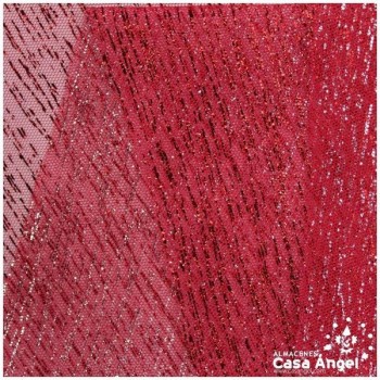 TUL ROJO LISO CON FOIL A RAYAS 150cm