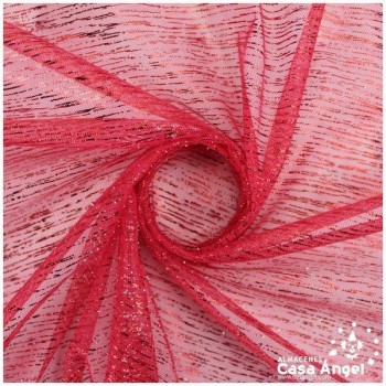TUL ROJO LISO CON FOIL A RAYAS 150cm