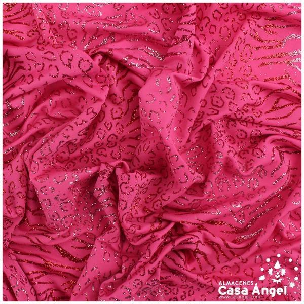 LYCRA FINA FUCSIA ESTAMPADA CON GLITTER SERIE KENIA 150cm
