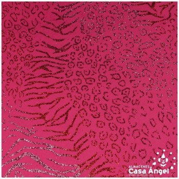 LYCRA FINA FUCSIA ESTAMPADA CON GLITTER SERIE KENIA 150cm