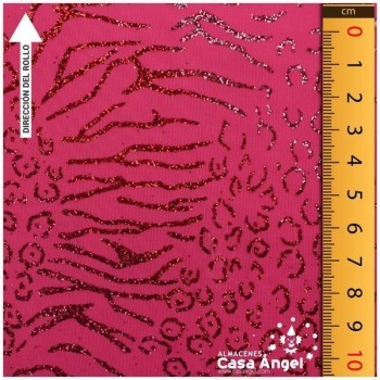 LYCRA FINA FUCSIA ESTAMPADA CON GLITTER SERIE KENIA 150cm