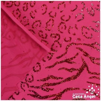 LYCRA FINA FUCSIA ESTAMPADA CON GLITTER SERIE KENIA 150cm