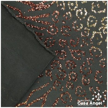 LYCRA FINA NEGRA ESTAMPADA CON GLITTER SERIE KENIA 150cm