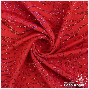 LYCRA FINA ROJA ESTAMPADA CON GLITTER SERIE KENIA 150cm