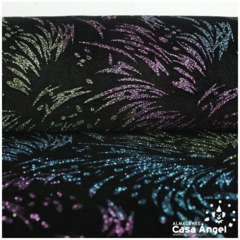 TERCIOPELO GLITTER FUEGOS ARTIFICIALES TURQUESA 150cm