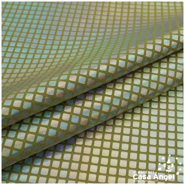 LYCRA ESTAMPADA ORO CUADROS BRILLO OIL 150cm