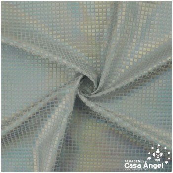 LYCRA ESTAMPADA PLATA CUADROS BRILLO OIL 150cm