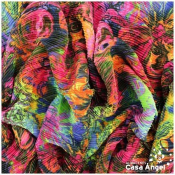 TELA DE PUNTO ELÁSTICO PLISADO Y ESTAMPADO LISÉRGICO 150cm
