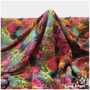 TELA DE PUNTO ELÁSTICO PLISADO Y ESTAMPADO LISÉRGICO 150cm
