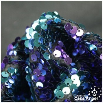 TELA DE RASO CON LENTEJUELAS REVERSIBLES TURQUESA Y MORADO SERIE RAMÓN 135cm