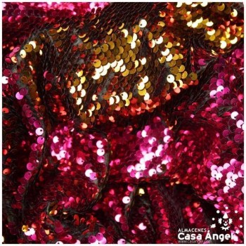 TELA DE RASO CON LENTEJUELAS REVERSIBLES FUCSIA Y ORO SERIE RAMÓN 135cm