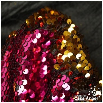 TELA DE RASO CON LENTEJUELAS REVERSIBLES FUCSIA Y ORO SERIE RAMÓN 135cm