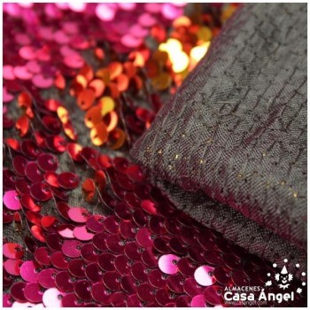 TELA DE RASO CON LENTEJUELAS REVERSIBLES FUCSIA Y ORO SERIE RAMÓN 135cm