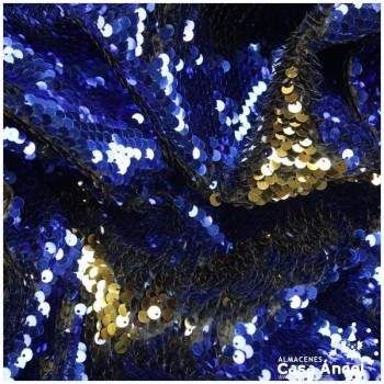 TELA DE RASO CON LENTEJUELAS REVERSIBLES AZUL Y ORO SERIE RAMÓN 135cm