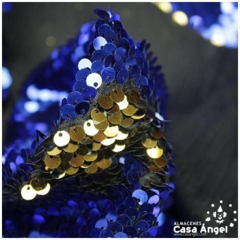 TELA DE RASO CON LENTEJUELAS REVERSIBLES AZUL Y ORO SERIE RAMÓN 135cm