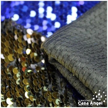 TELA DE RASO CON LENTEJUELAS REVERSIBLES AZUL Y ORO SERIE RAMÓN 135cm