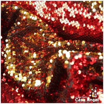 TELA DE RASO CON LENTEJUELAS REVERSIBLES ROJO Y ORO SERIE RAMÓN 135cm