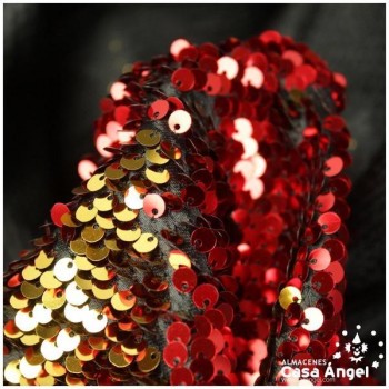 TELA DE RASO CON LENTEJUELAS REVERSIBLES ROJO Y ORO SERIE RAMÓN 135cm