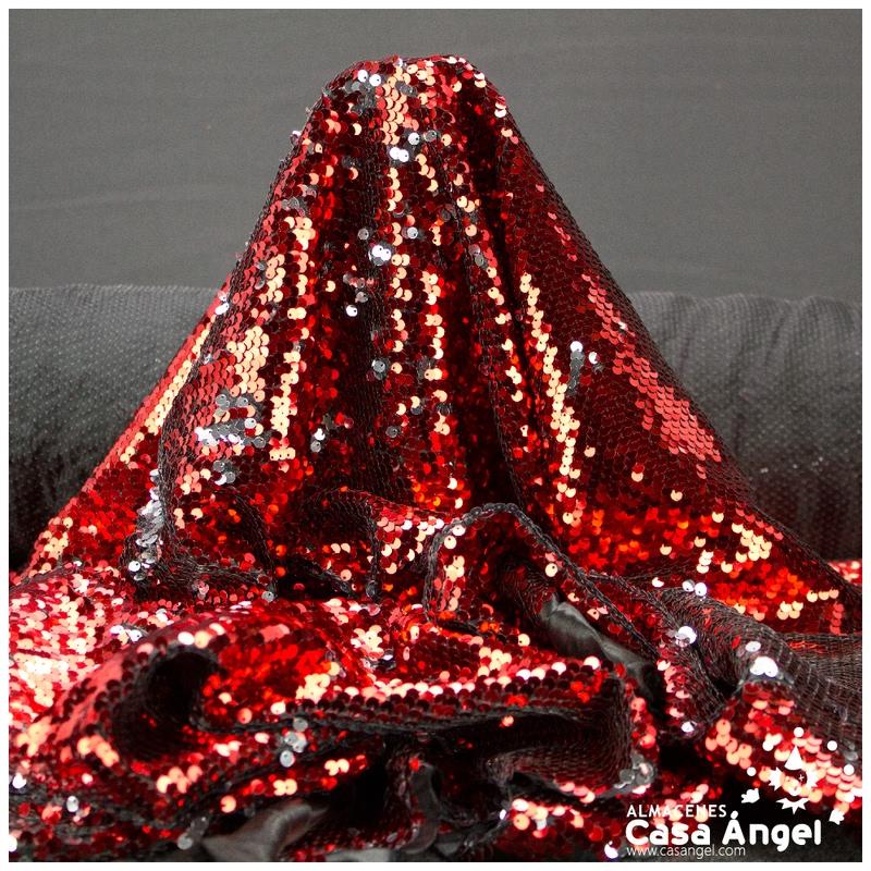 TELA DE RASO CON LENTEJUELAS REVERSIBLES ROJO Y PLATA SERIE RAMÓN 135cm