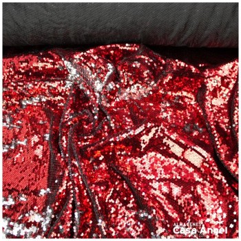 TELA DE RASO CON LENTEJUELAS REVERSIBLES ROJO Y PLATA SERIE RAMÓN 135cm