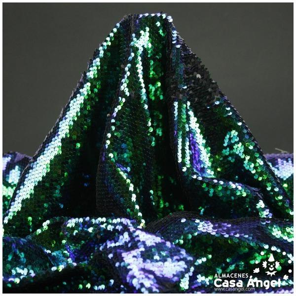 TELA DE RASO CON LENTEJUELAS REVERSIBLES VERDE Y VIOLETA SERIE RAMÓN 135cm