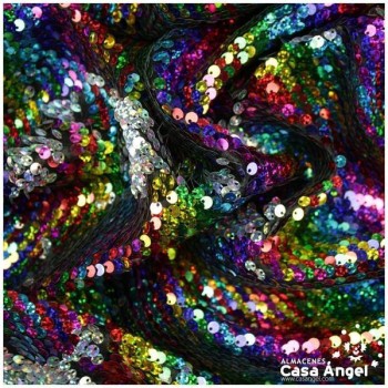 TELA DE LENTEJUELAS MULTICOLOR IRISADAS Y REVERSIBLES AL COLOR PLATA 135cm