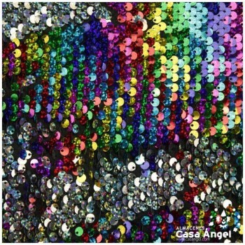 TELA DE LENTEJUELAS MULTICOLOR IRISADAS Y REVERSIBLES AL COLOR PLATA 135cm