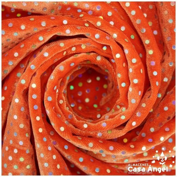 TERCIOPELO NARANJA ELÁSTICO CON LENTEJUELAS FIJAS SERIE PALMA 150cm