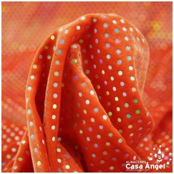 TERCIOPELO NARANJA ELÁSTICO CON LENTEJUELAS FIJAS SERIE PALMA 150cm
