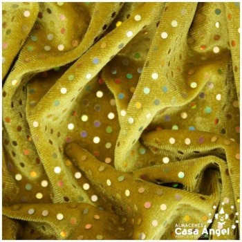 TERCIOPELO DORADO ELÁSTICO CON LENTEJUELAS FIJAS SERIE PALMA 150cm