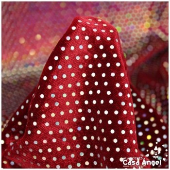 TERCIOPELO ROJO ELÁSTICO CON LENTEJUELAS FIJAS SERIE PALMA 150cm