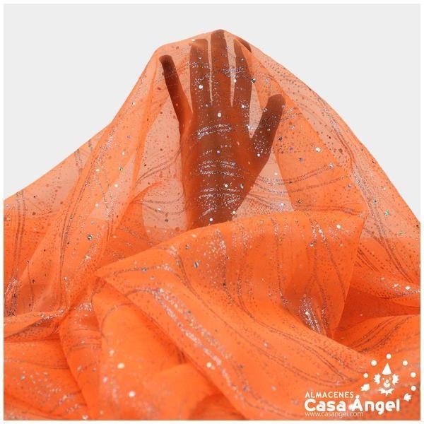 ORGANZA NARANJA CON LENTEJUELAS Y GLITTER SERIE MAREA 150cm