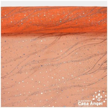 ORGANZA NARANJA CON LENTEJUELAS Y GLITTER SERIE MAREA 150cm