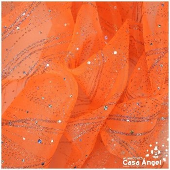 ORGANZA NARANJA CON LENTEJUELAS Y GLITTER SERIE MAREA 150cm