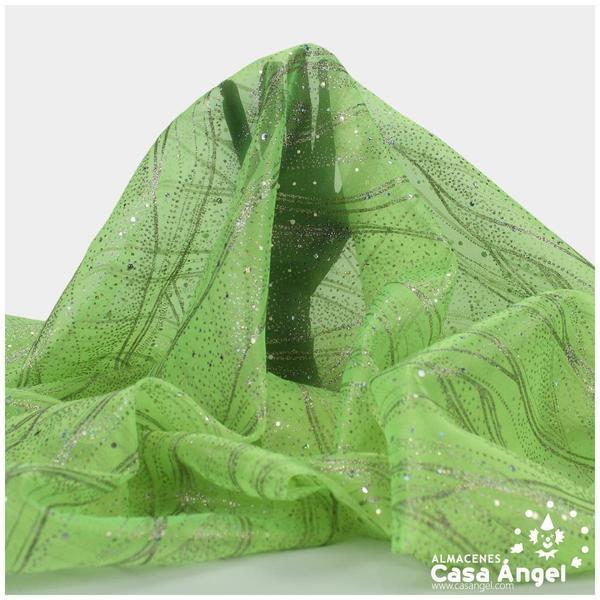 ORGANZA VERDE PISTACHO CON LENTEJUELAS Y GLITTER SERIE MAREA 150cm