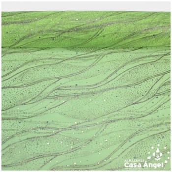 ORGANZA VERDE PISTACHO CON LENTEJUELAS Y GLITTER SERIE MAREA 150cm