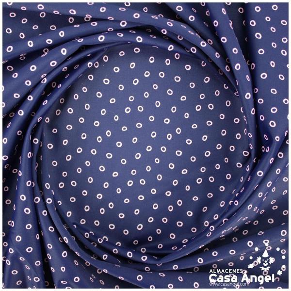 LYCRA AZUL MARINO CON BOLITAS ROSAS ESTAMPADAS 145cm
