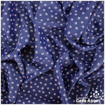 LYCRA AZUL MARINO CON BOLITAS ROSAS ESTAMPADAS 145cm