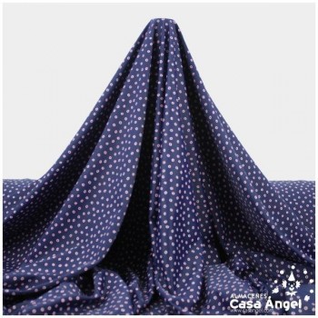 LYCRA AZUL MARINO CON BOLITAS ROSAS ESTAMPADAS 145cm