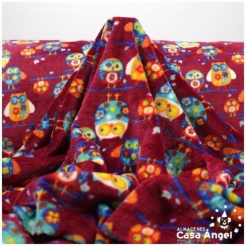 CORALINA ESTAMPADA BÚHOS FONDO BURDEOS 150cm