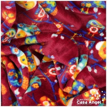 CORALINA ESTAMPADA BÚHOS FONDO BURDEOS 150cm