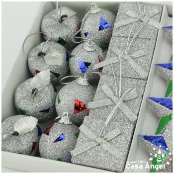 SET 20 PIEZAS PARA ÁRBOL DE NAVIDAD PLATA
