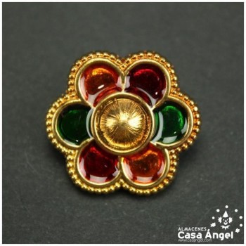 BOTONES DE FLOR DORADA CON RESINA EN TRES COLORES 10 UNIDADES