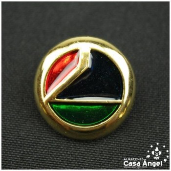 BOTONES DORADOS DISEÑO V CON RESINA EN TRES COLORES 10 UNIDADES