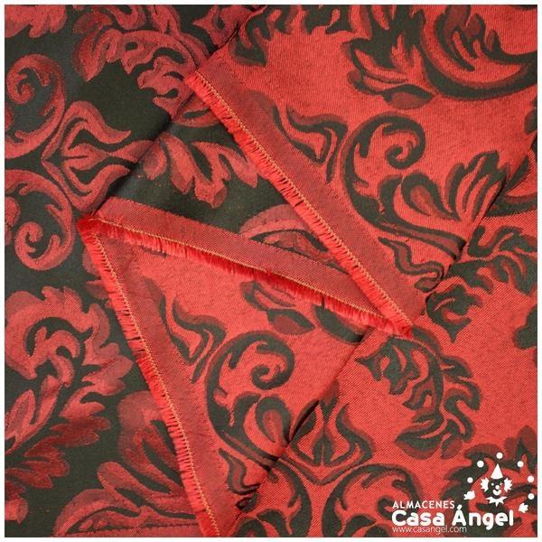 TELA JACQUARD DE FLORES VICTORIANAS EN ROJO Y NEGRO 280cm